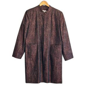 Oleg Cassini Metallic Gold Long Coat Plum Purple Jacket With Pockets Plus Sz 14